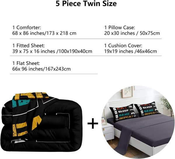 crevolis 5 Pieces Gaming Bedding Set for Boys Gamer Comforter - Image 2