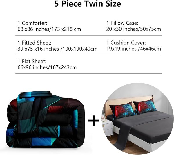 crevolis 5 Pieces Bed in A Bag Gamer Bedding Set for Boys Kids Gaming Comforters - Image 2