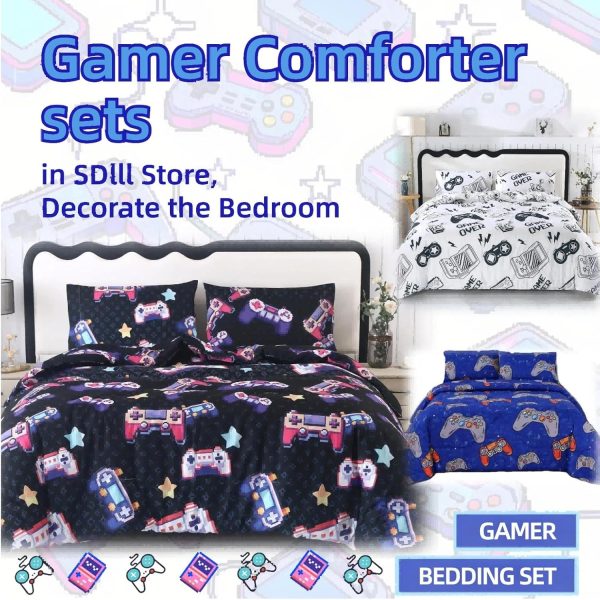 crevolis 3PCS White Gaming Comforter Set Full, Soft Microfiber Lightweight - Image 2