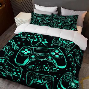 crevolis Black Green Gamepad Gamer Comforter Set for Boys Gaming Bedding