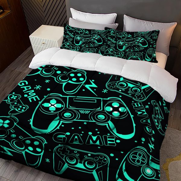 crevolis Black Green Gamepad Gamer Comforter Set for Boys Gaming Bedding