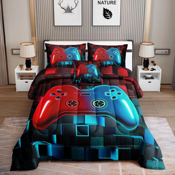 crevolis 5 Pieces Bed in A Bag Gamer Bedding Set for Boys Kids Gaming Comforters