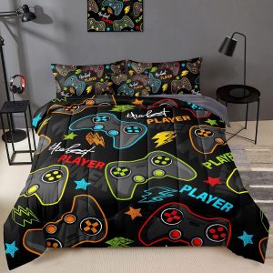 crevolis 5 pieces Gamer Comforter Set for Boys Gaming bedding