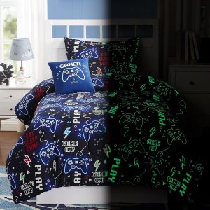 crevolis Kids Comforter Set Twin Size for Boys, Glow in The Dark Gamer Bedding