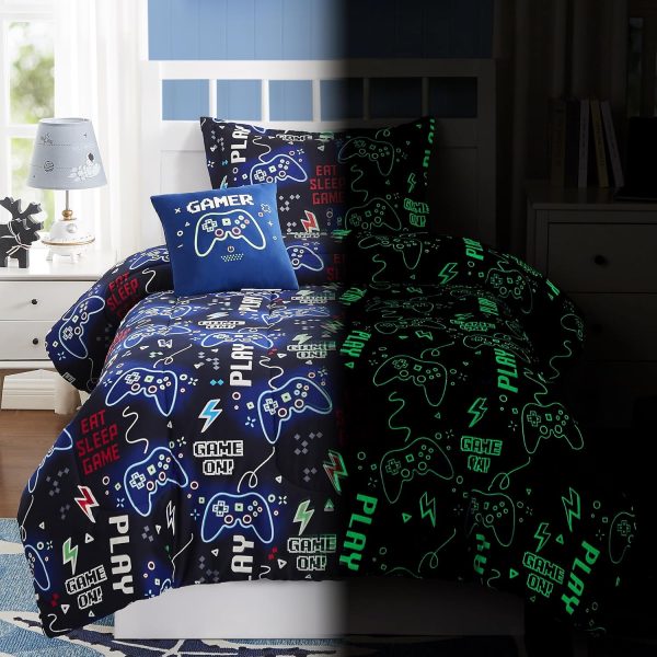 crevolis Kids Comforter Set Twin Size for Boys, Glow in The Dark Gamer Bedding